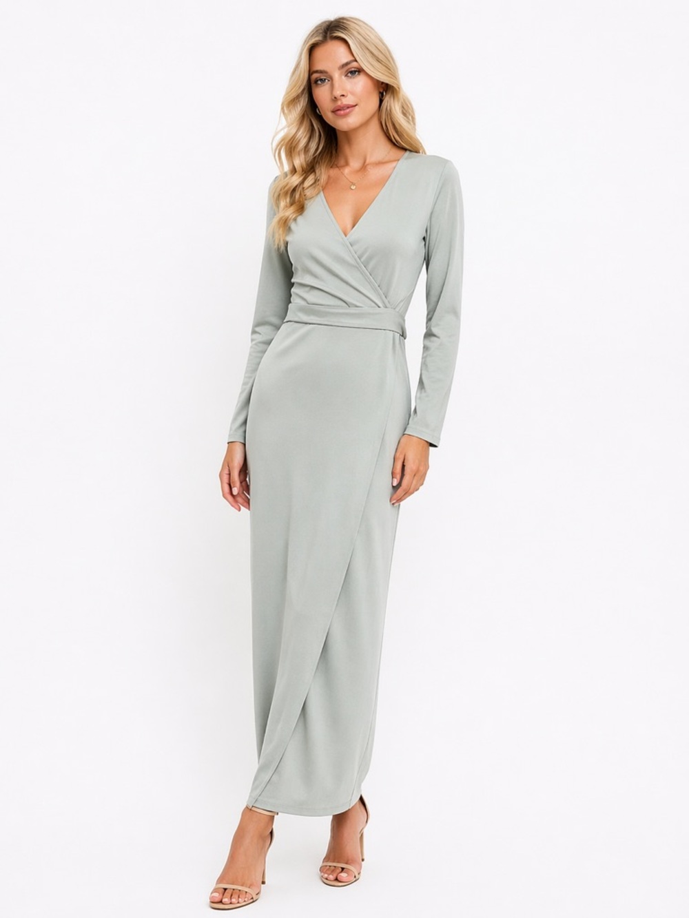 Kittenish Size Medium Elegant Green Gray Wrap Maxi Long Dress